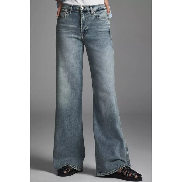 New Anthropologie x 7 For All Mankind Lotta Mid-Rise Wide-Leg Jeans Sz 29 Denim - Picture 4 of 7